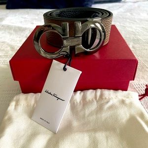 MENS FERRAGAMO REVERSIBLE GANCINI BELT BROWN/BLACK